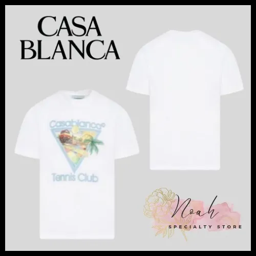 Casablanca Unisex Cotton T-Shirts - Plain Short Sleeves with Logo | Street Style