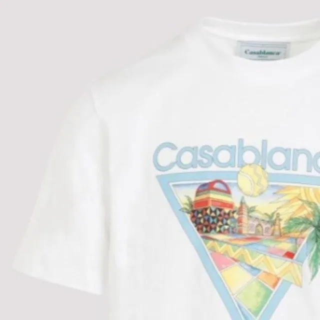 Casablanca Unisex Cotton T-Shirts - Plain Short Sleeves with Logo | Street Style