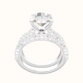 Cathedral 3 Row Pave Engagement Ring | Diamond Head | Matching Band