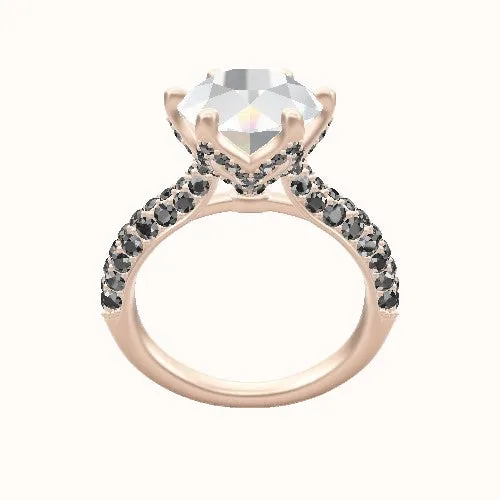 Cathedral 3 Row Pave Engagement Ring with Pave Petal 6 Prong Head - Top Google SEO Result, Shop Now.