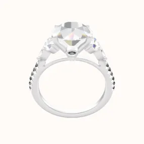 Cathedral Diamond Band Marquise Round Sidestone Trio Engagement Ring Accent Diamond Head