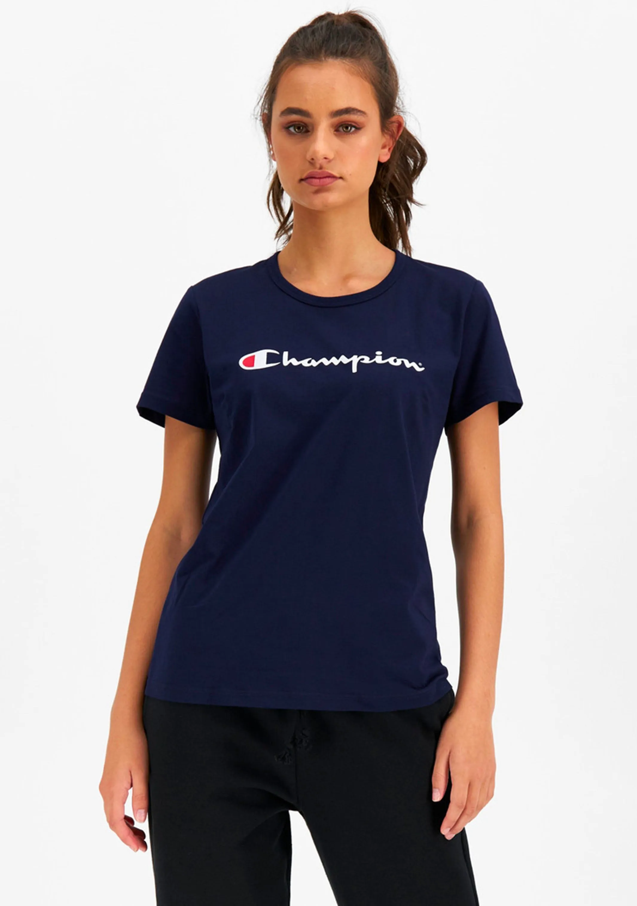 Champion women's navy script short sleeve tee - CVRGN NAV