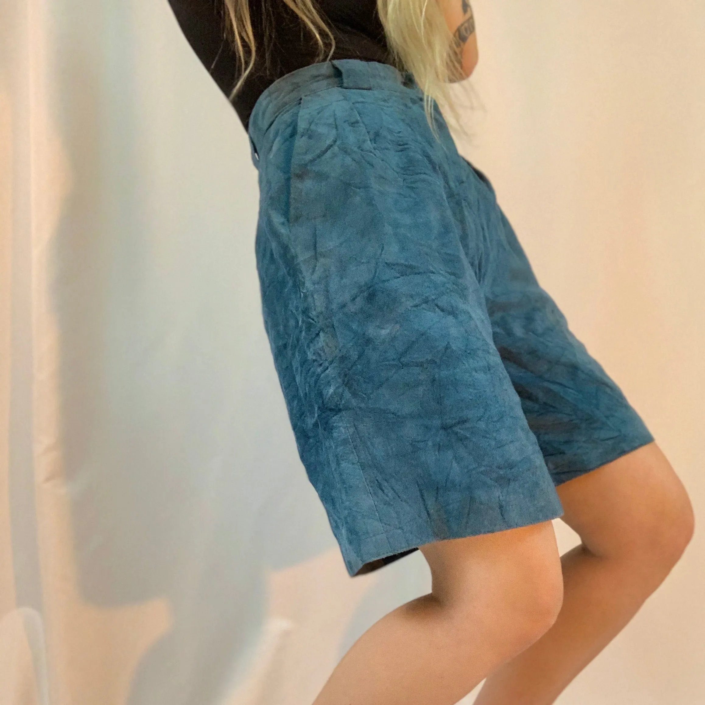 Charcoal suede pleated shorts