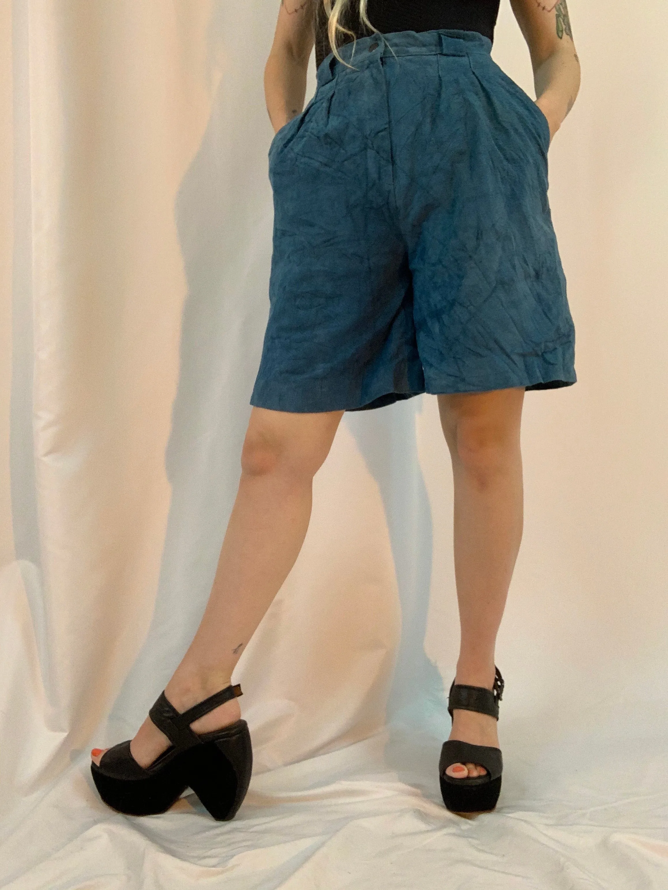 Charcoal suede pleated shorts