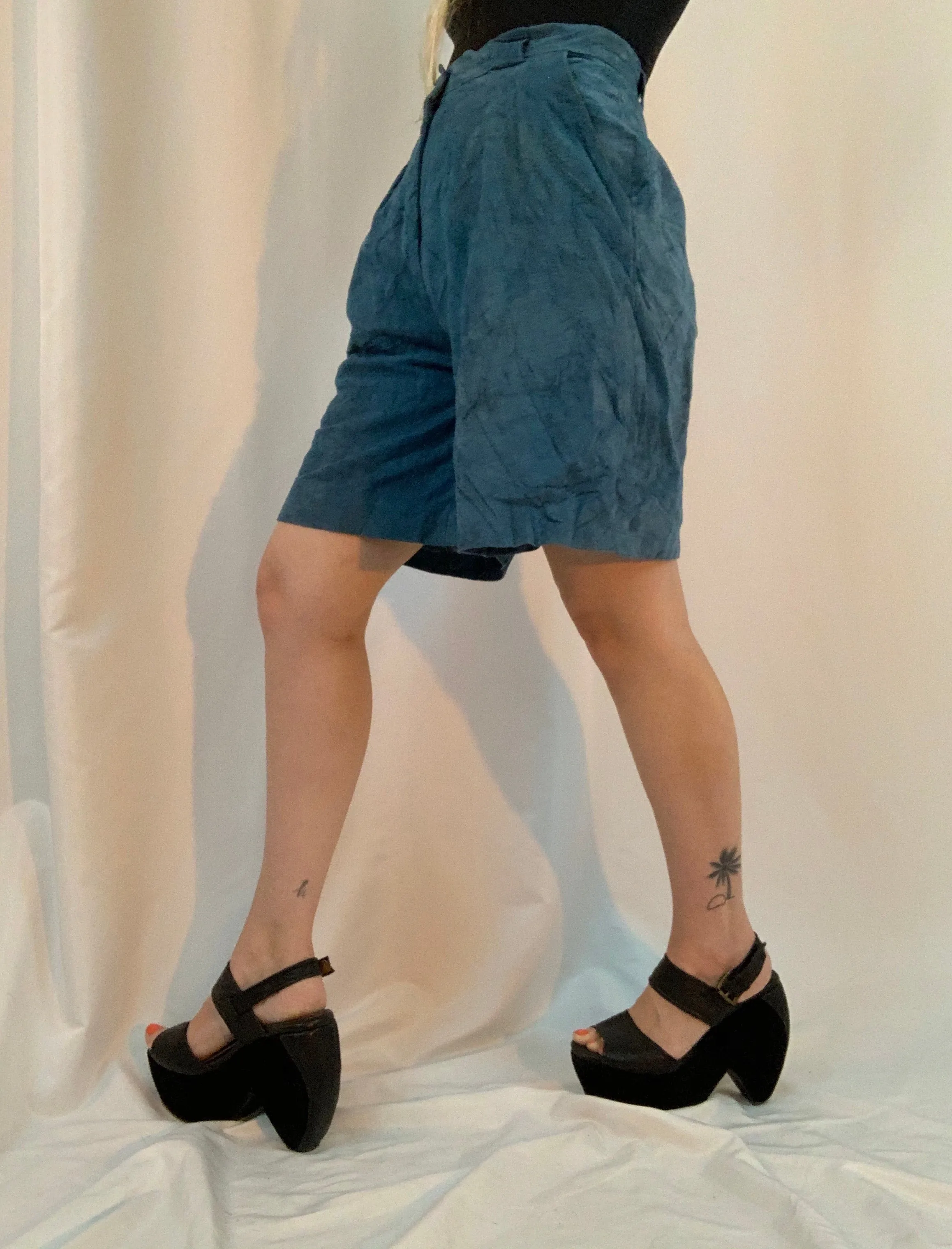 Charcoal suede pleated shorts