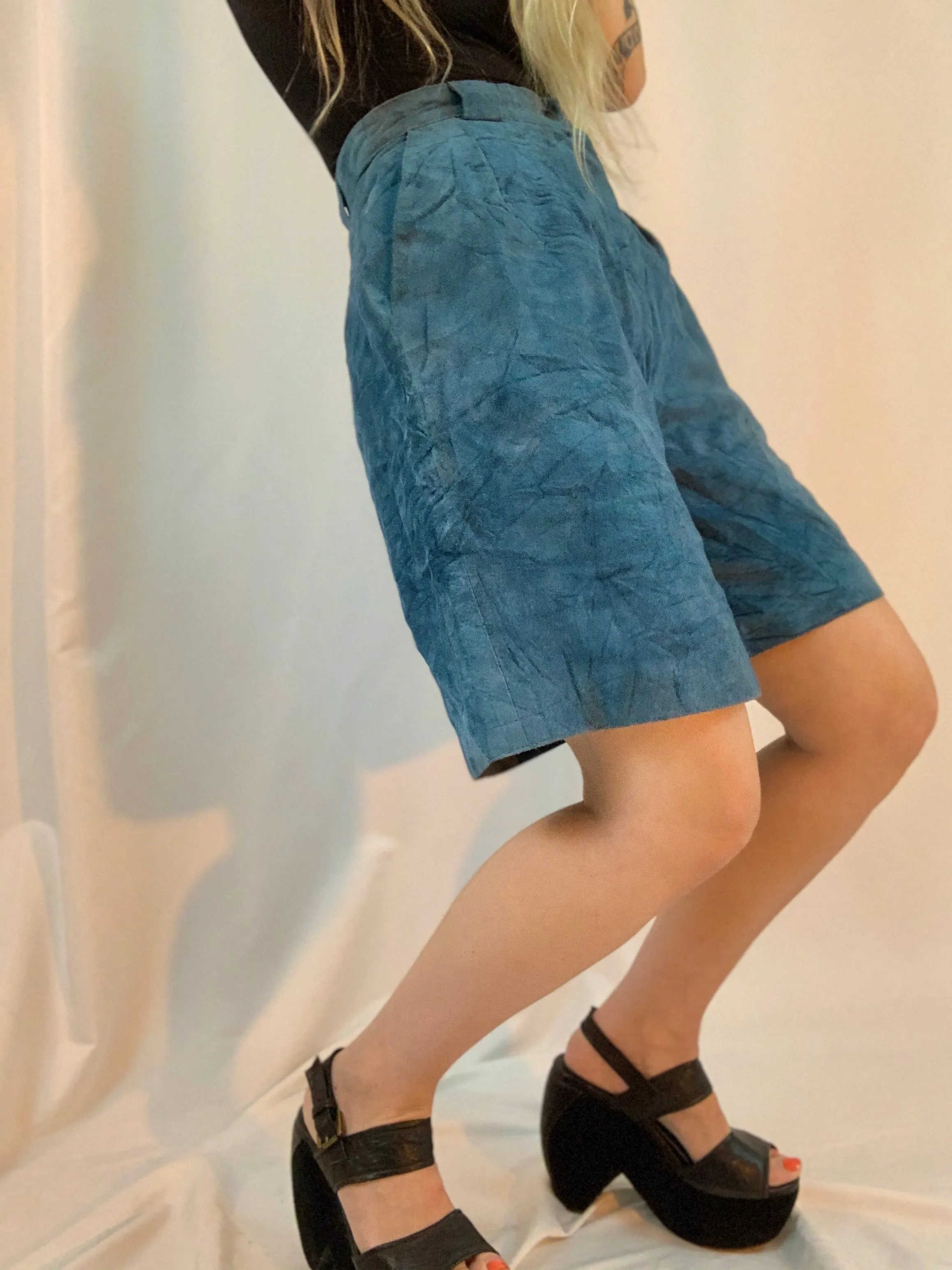 Charcoal suede pleated shorts