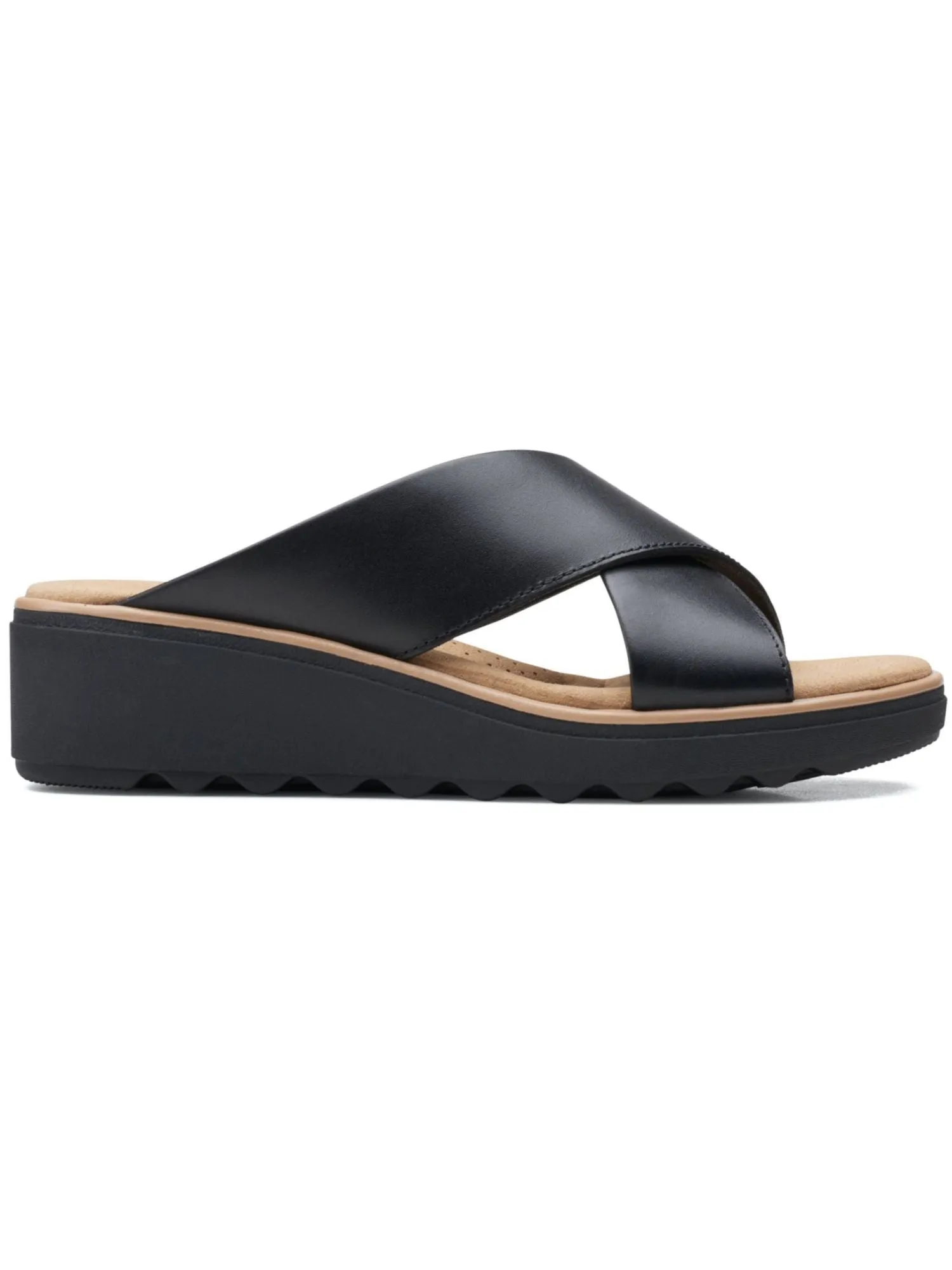 CLARKS COLLECTION Black Platform Wedge Slip On with Arch Support and Cushioned Jillian Gem Open Toe - Leather Sandal