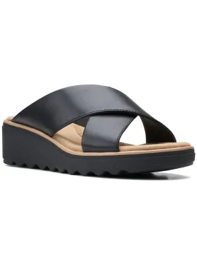 CLARKS COLLECTION Black Platform Wedge Slip On with Arch Support and Cushioned Jillian Gem Open Toe - Leather Sandal