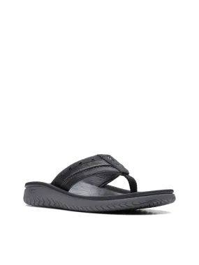 Clarks Men's Black Trail-Inspired Arch Support Lightweight Wesley Open Toe Slip On Thong Sandals