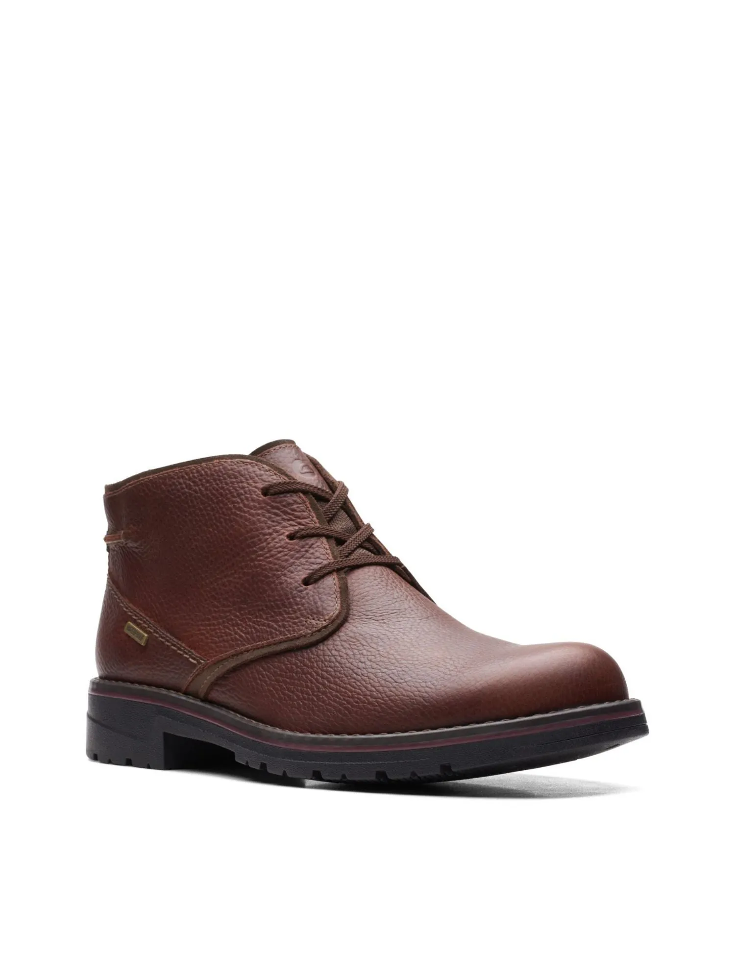 Clarks Men's Brown Water Resistant Leather Chukka Boot with Removable Insole, Round Toe and Block Heel