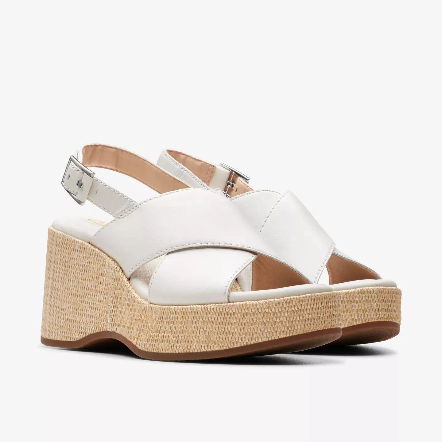 Clarks off white leather wedge shoes