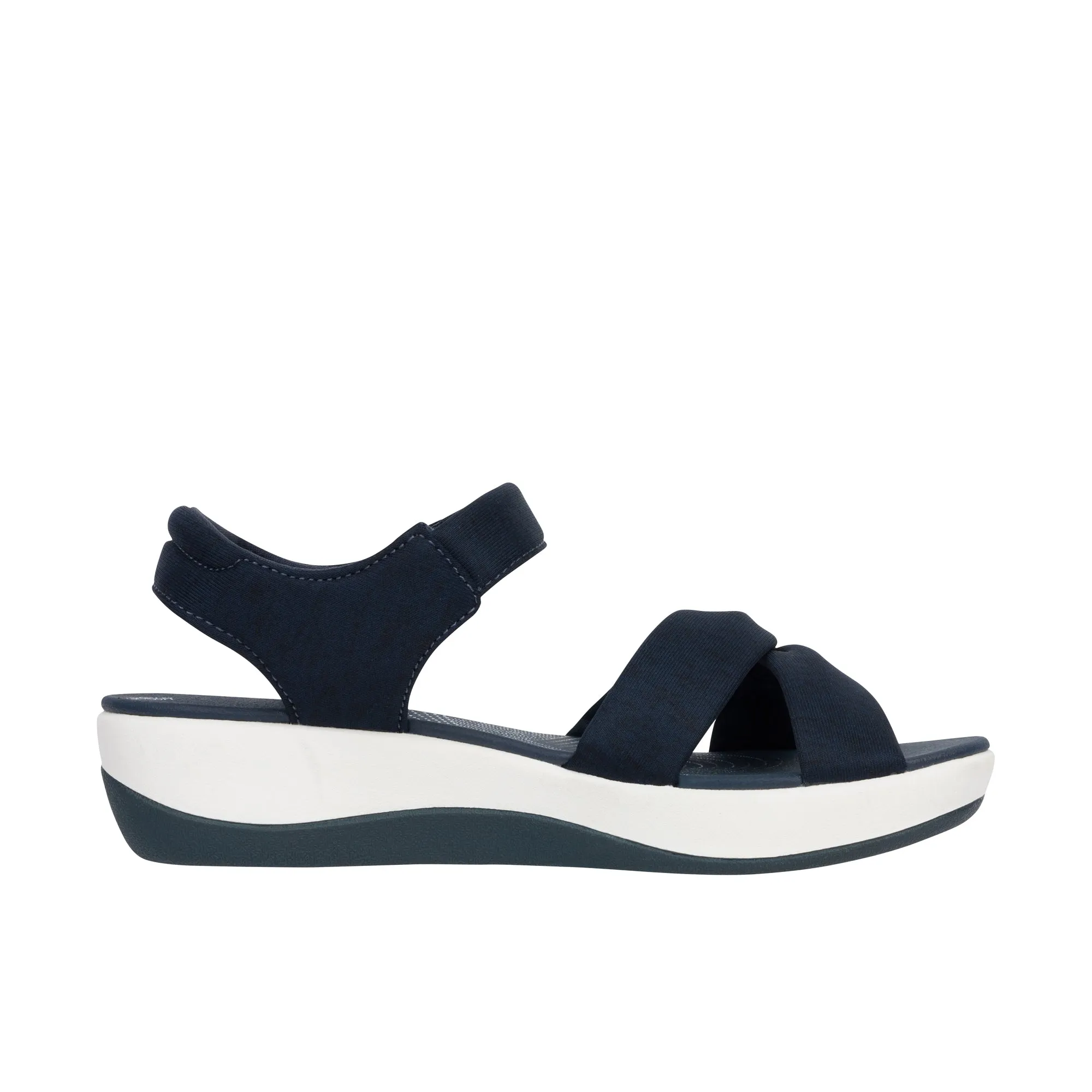 Clarks women's Arla Shore navy textile shoes.