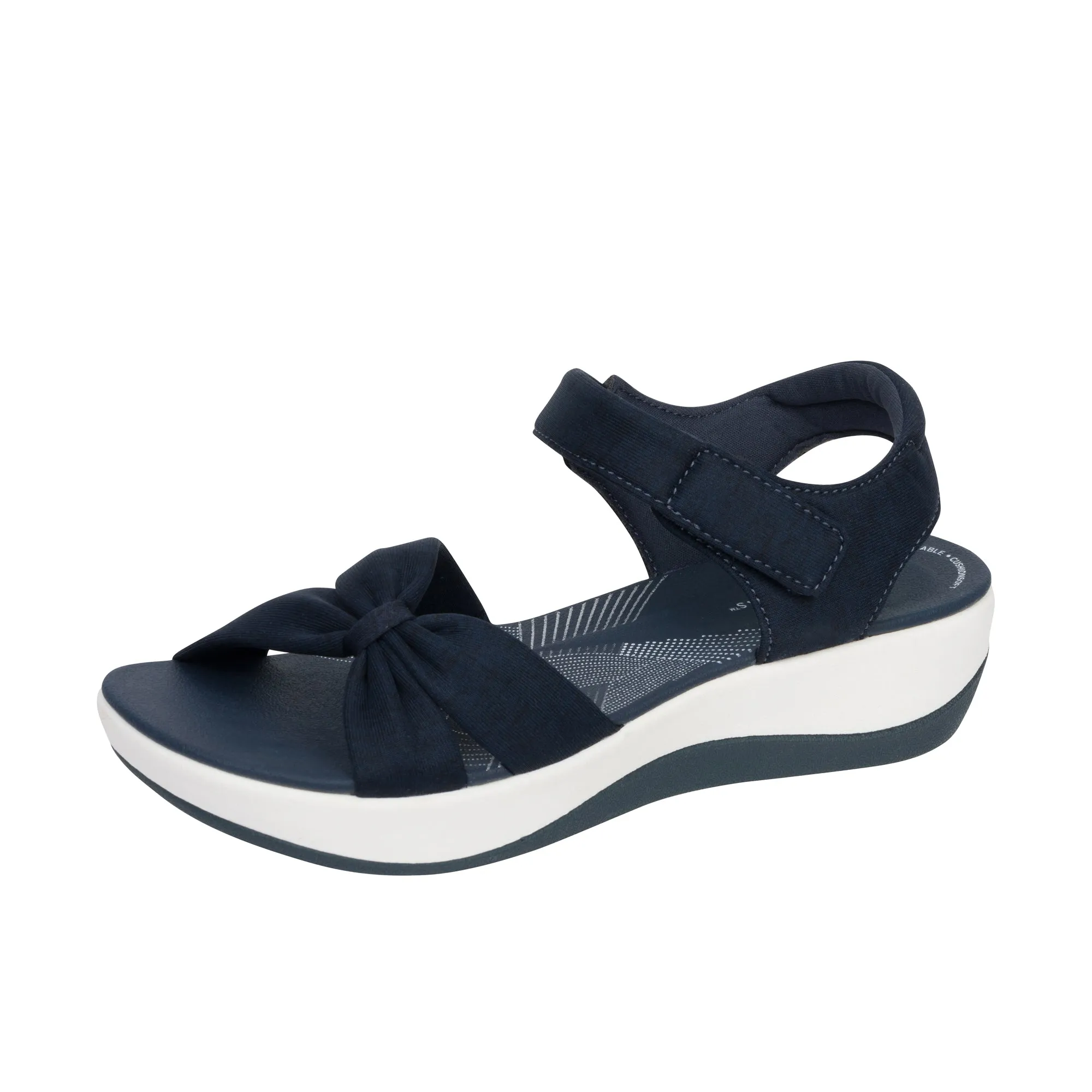 Clarks women's Arla Shore navy textile shoes.