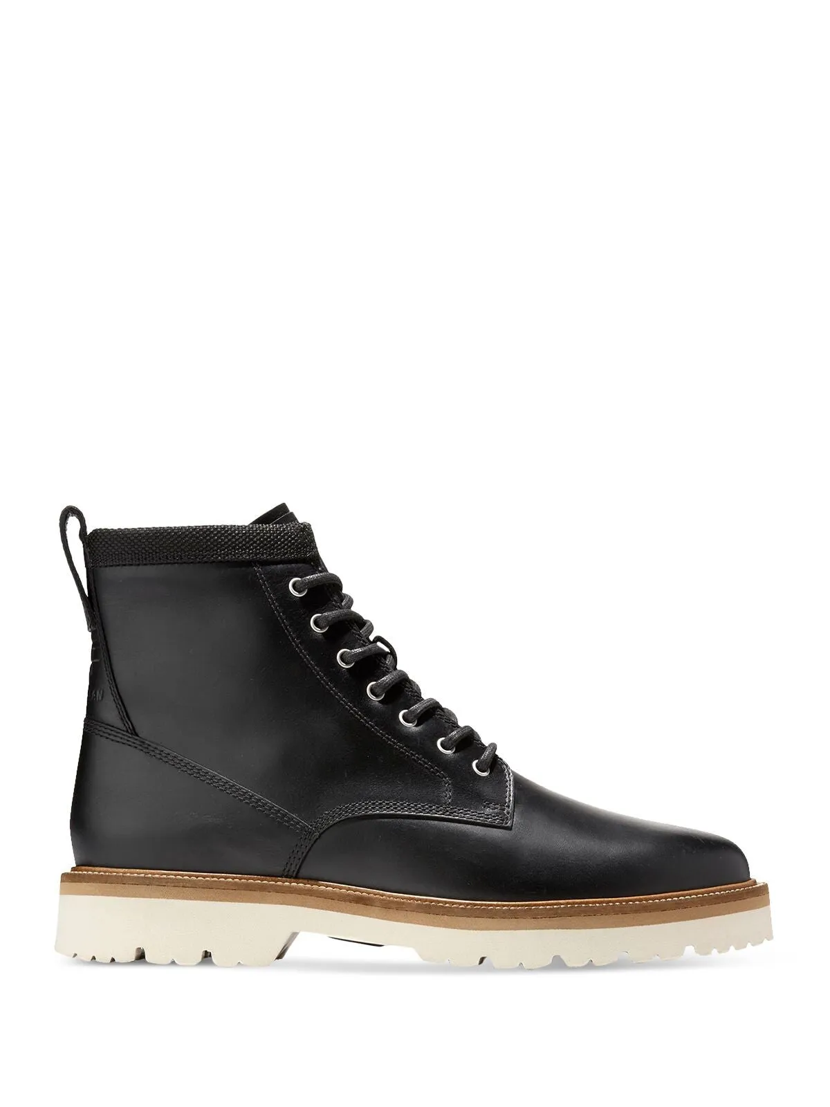 COLE HAAN Black Waterproof Leather Boots - Men's Cushioned American Classics with Round Toe and Block Heel - Lace-Up Design