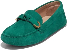 Cole Haan Evelyn Bow Driver Aventurine Suede Flats Loafers