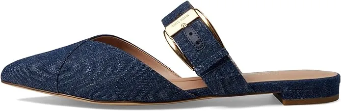 Cole Haan Flat Mules - Vandam Buckle Denim Leather Slip On