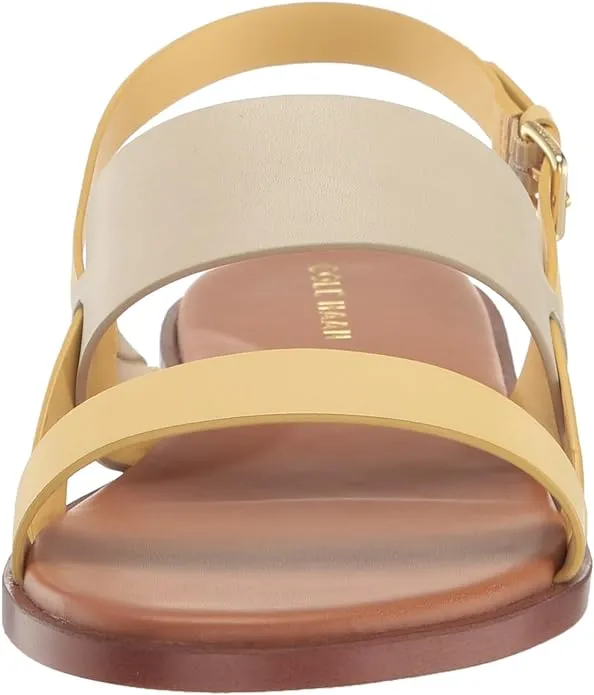 Cole Haan Flynn Gold/Ivory Ankle Strap Open Toe Flats Sandals