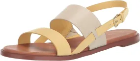 Cole Haan Flynn Gold/Ivory Ankle Strap Open Toe Flats Sandals