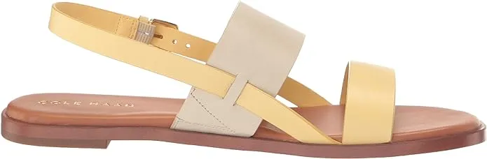 Cole Haan Flynn Gold/Ivory Ankle Strap Open Toe Flats Sandals