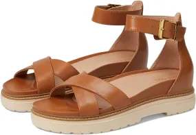 Cole Haan Fraya Pecan Leather Sandals - Ankle Strap, Open Rounded Toe, Chunky Heel