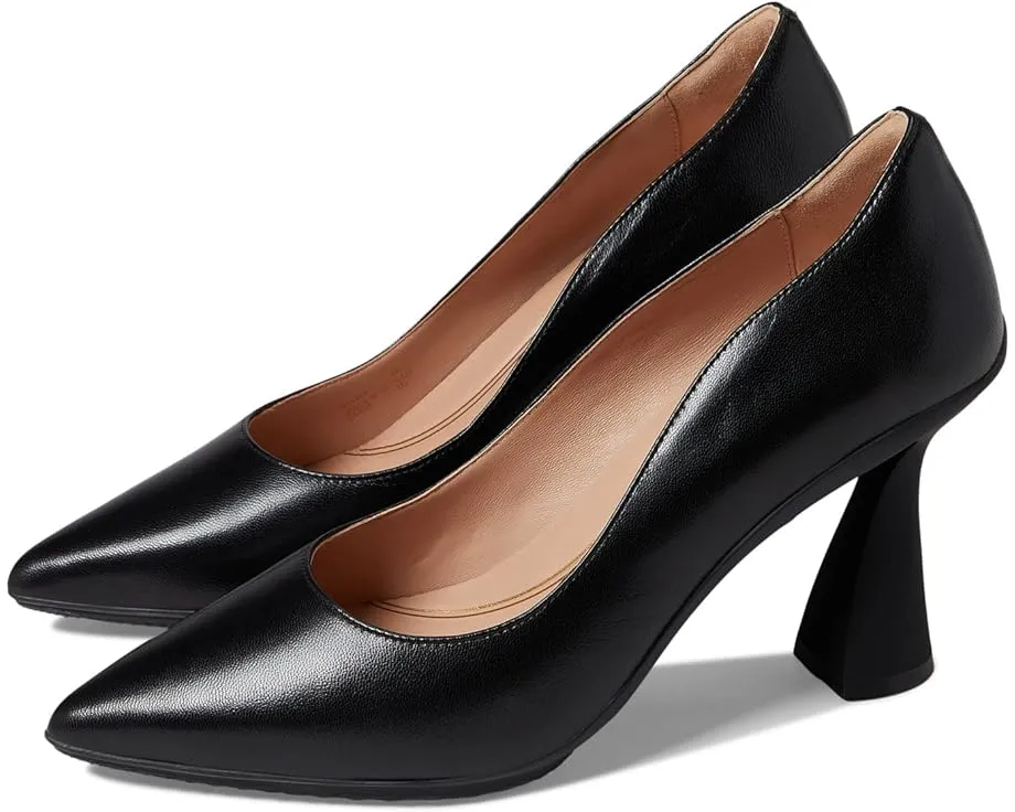 Cole Haan Grand Ambition York Pump Black Leather Pointed Toe Spool Heel Slip On - Black Leather Pointed Toe Spool Heel Slip On f