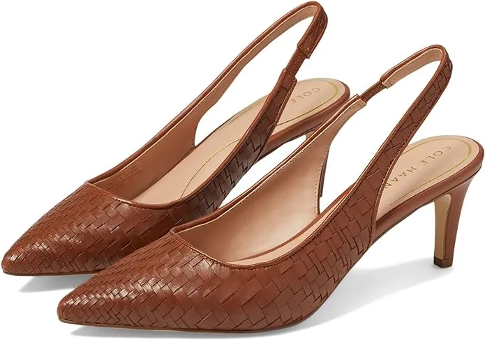 Cole Haan Kitten Heeled Pumps, Vandam Sling Pecan Woven Leather Pointed Toe