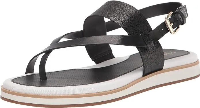 Cole Haan Mandy Black Leather White Canvas Sandals