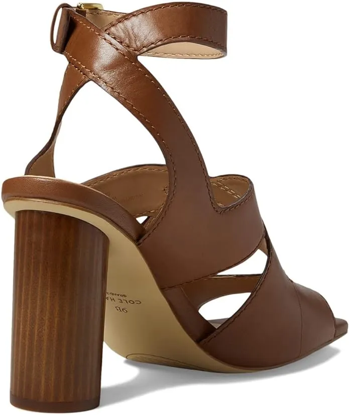 Cole Haan Reina City Sandal+ Dark Sequoia Leather+ Ankle Strap+ Open Toe+ Block Heel