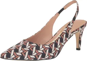 Cole Haan Sling Rattan Printed Faille Pointed Toe Kitten Heel Pumps