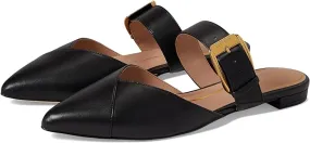 Cole Haan Vandam Buckle Black Leather Mules: Slip On, Pointed Toe, Classic Flat