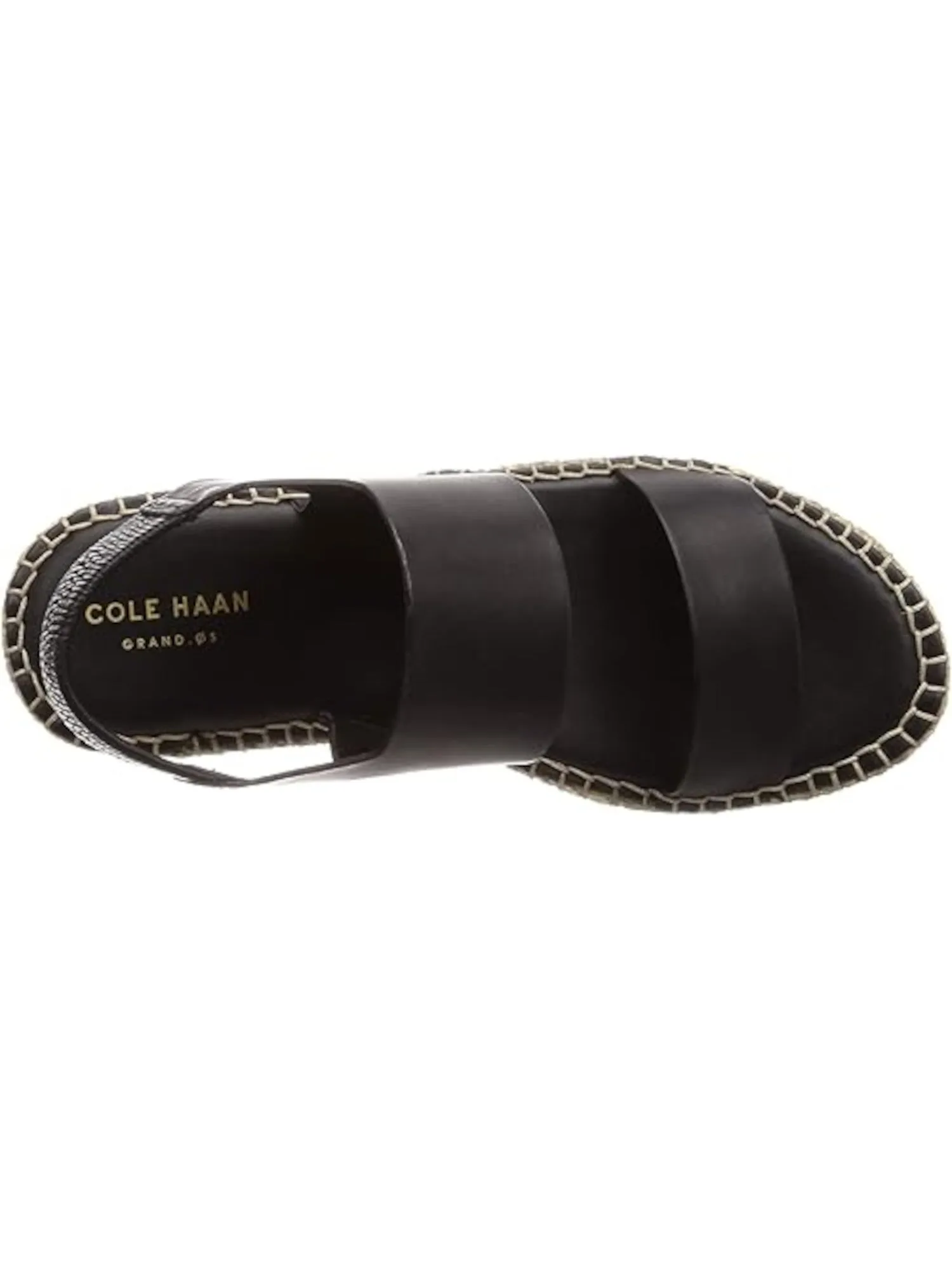 Cole Haan Women's Black Double Band Slingback Stretch Cloudfeel Round Toe Wedge Leather Espadrille Slip-On Shoes