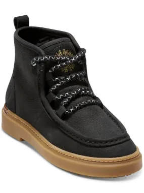 COLE HAAN Women's Black Lace-Up Leather Chukka Boots with Arch Support and Cushioned Summit Round Toe Block Heel