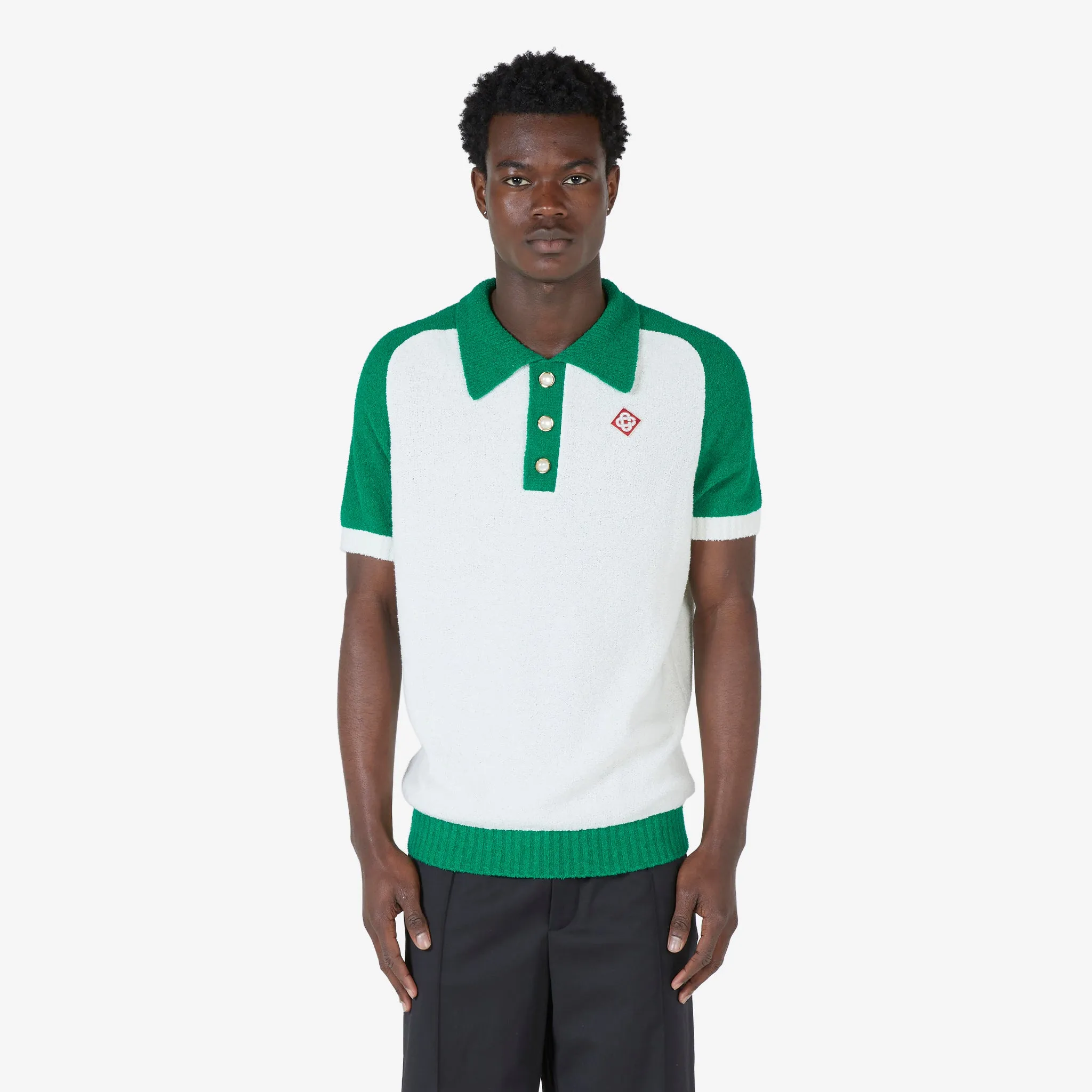 Color block boucle polo white green