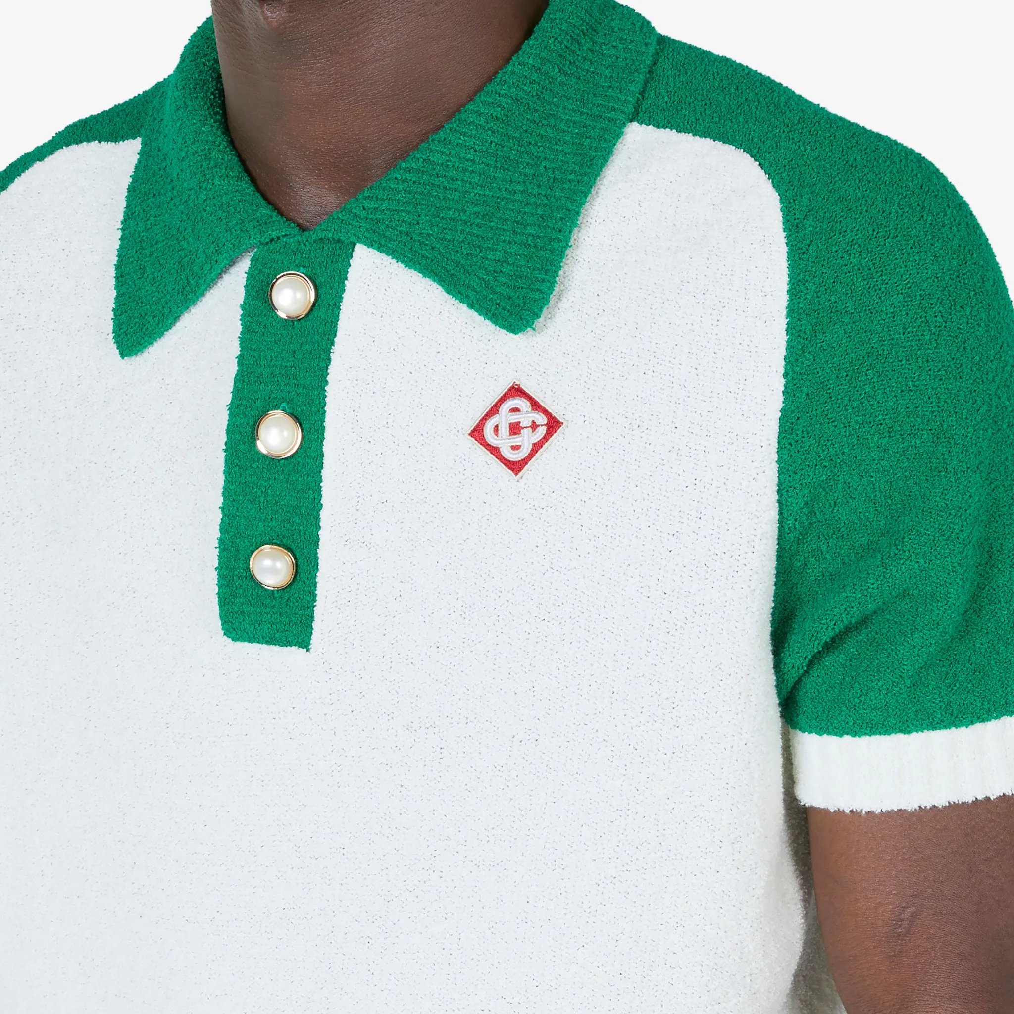 Color block boucle polo white green