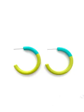 Color Block Hoop Earrings - Aqua Lime - Medium