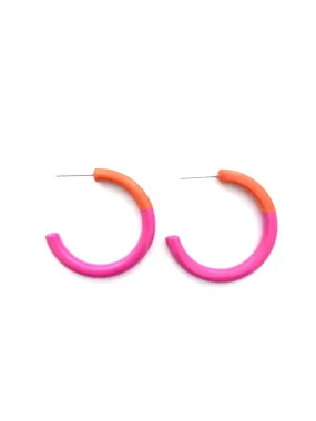 Color Block Hoop Earrings Medium - Orange Hot Pink