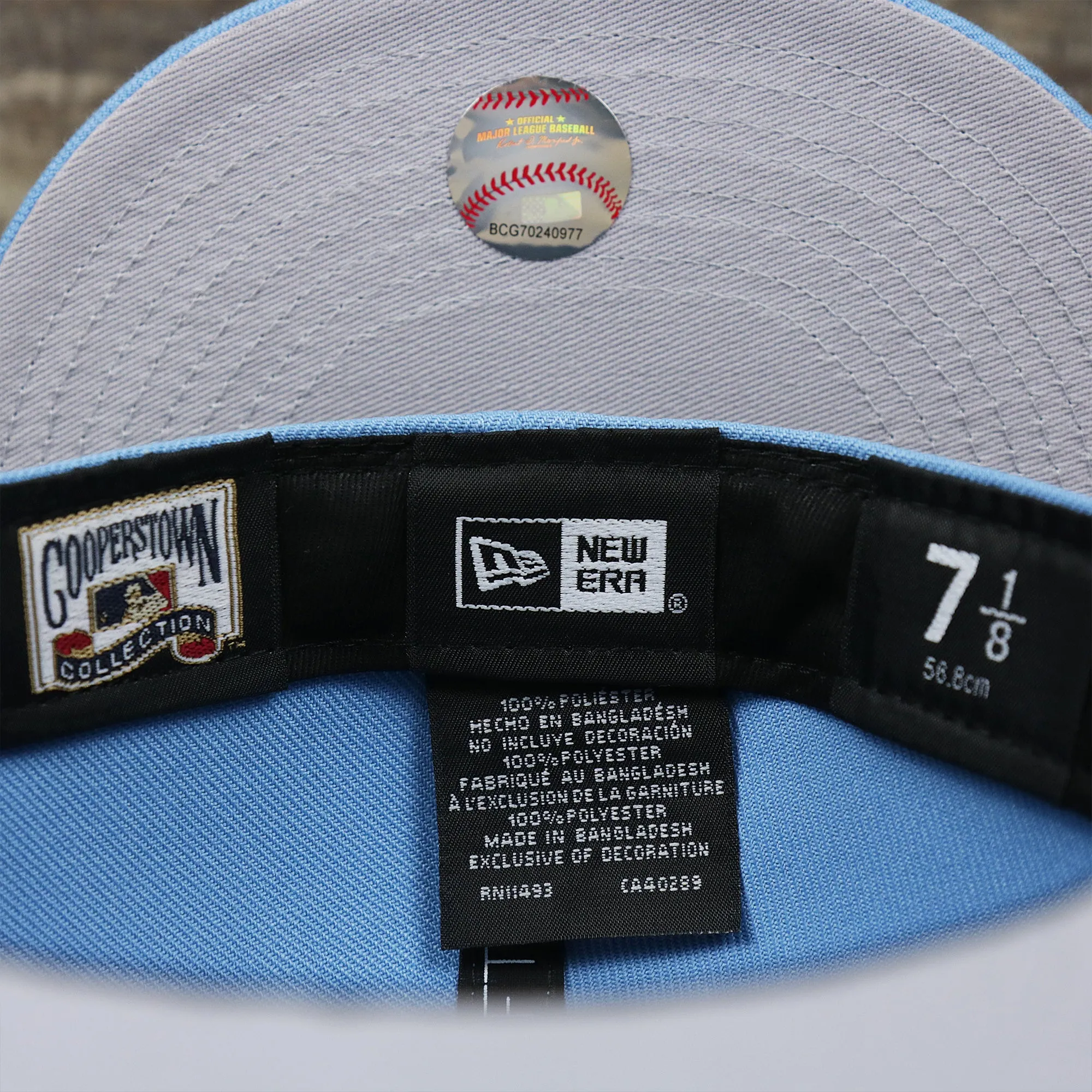 Cooperstown Philadelphia Phillies World Series Side Patch Fitted Cap - Columbia Blue and White - Gray Bottom