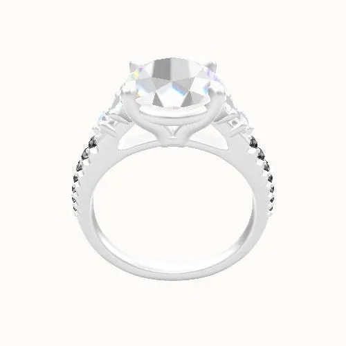 Diamond Engagement Ring with Marquise & Round Diamond Sidestones, Four Prong Head