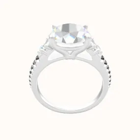 Diamond Engagement Ring with Marquise & Round Diamond Sidestones, Four Prong Head