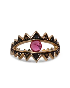 Eye-Catching Rubellite Black Diamond Ring - Shop Now!