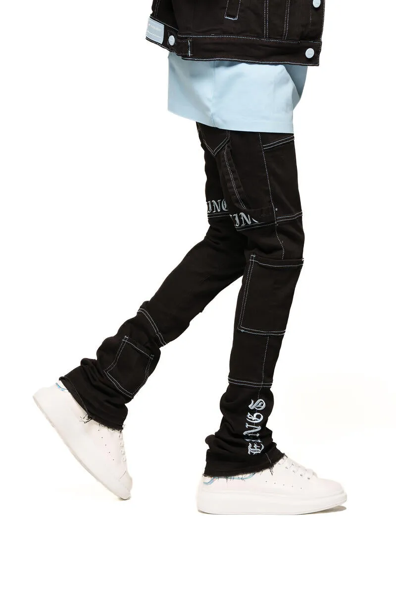 Flare Stack Denim in Jet Black/Columbia Blue - Defying the Odds