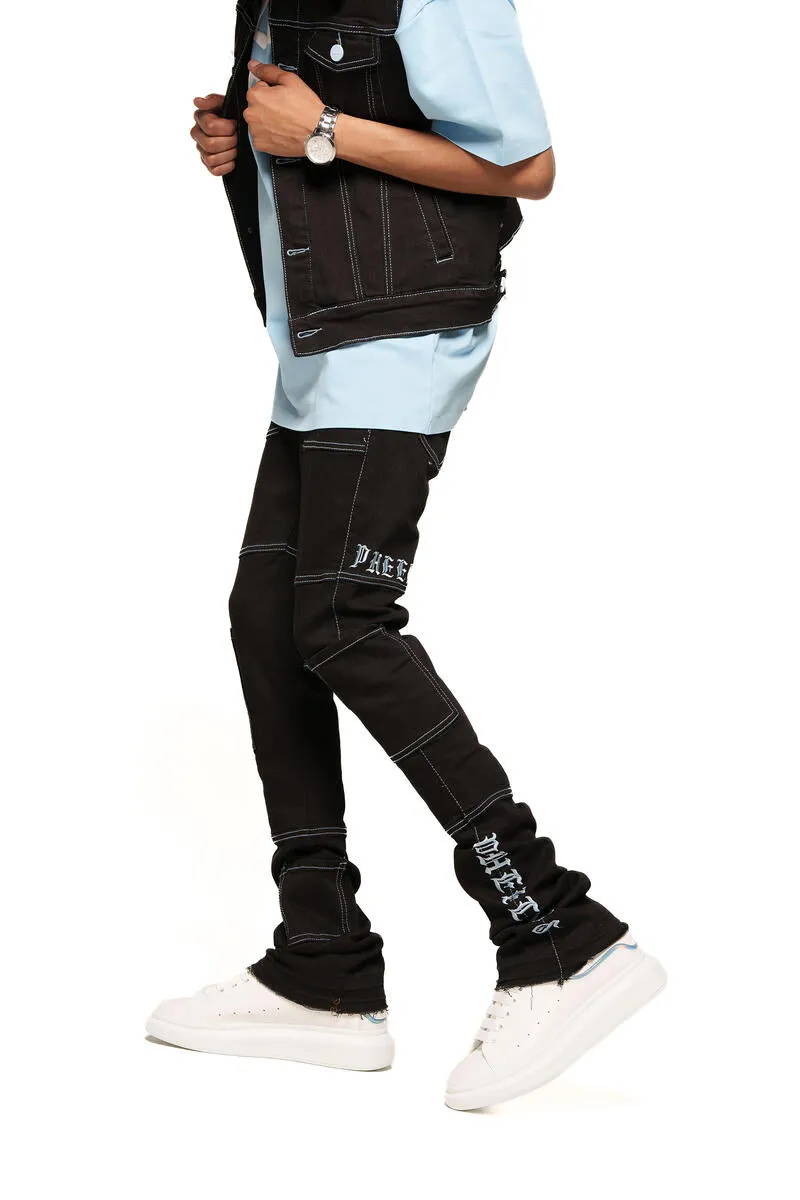 Flare Stack Denim in Jet Black/Columbia Blue - Defying the Odds