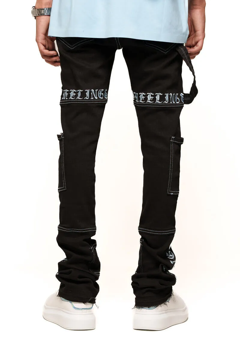 Flare Stack Denim in Jet Black/Columbia Blue - Defying the Odds