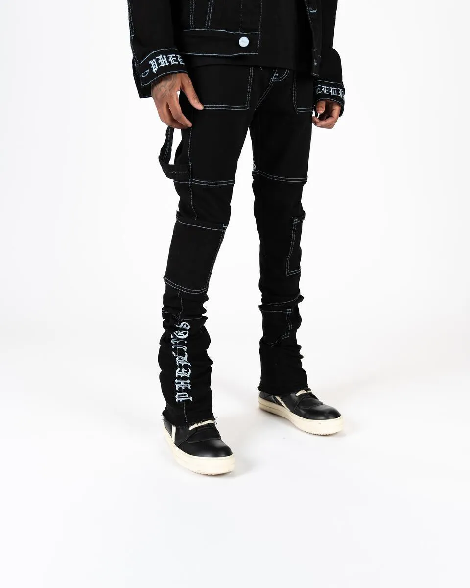 Flare Stack Denim in Jet Black/Columbia Blue - Defying the Odds