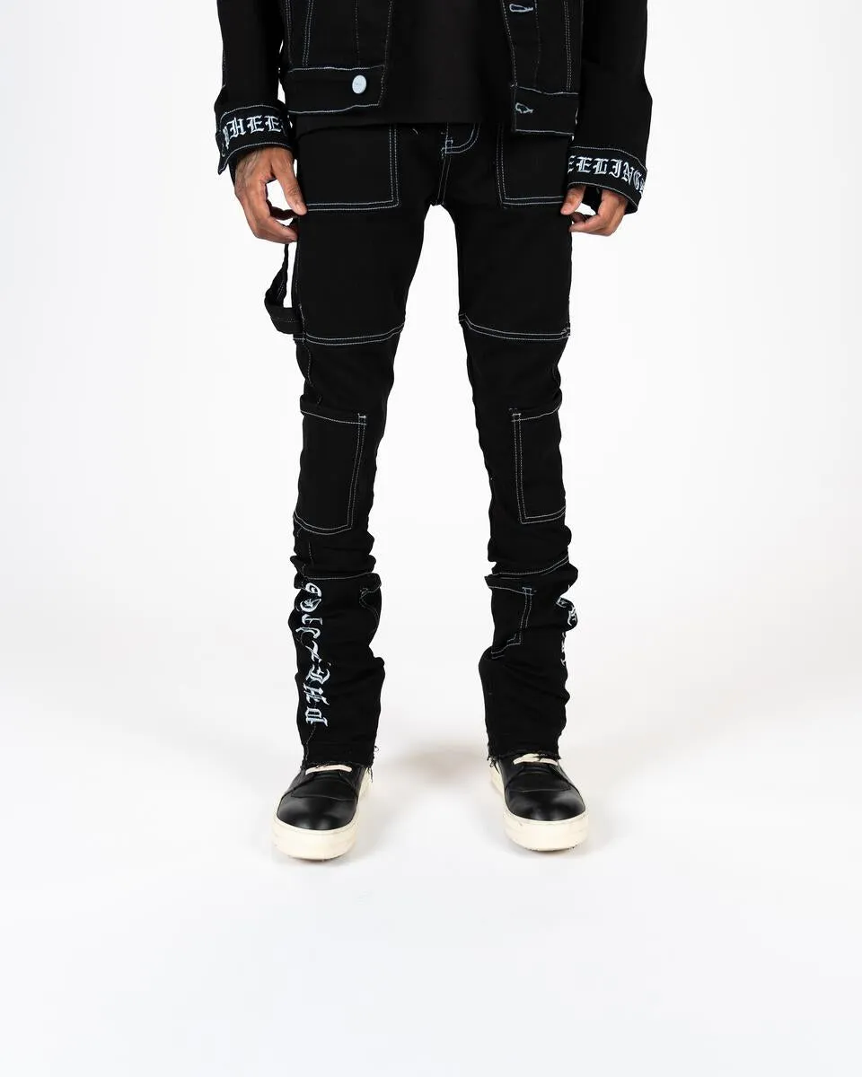 Flare Stack Denim in Jet Black/Columbia Blue - Defying the Odds