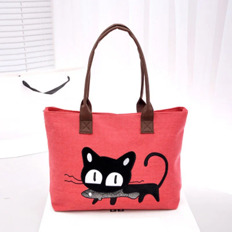 Forward Women Shoulder Bag Canvas Bags Girl Cute Cat Office Lunch Bag