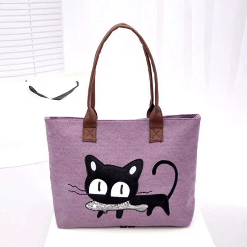 Forward Women Shoulder Bag Canvas Bags Girl Cute Cat Office Lunch Bag