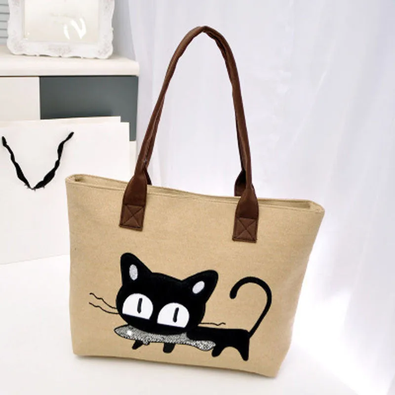 Forward Women Shoulder Bag Canvas Bags Girl Cute Cat Office Lunch Bag