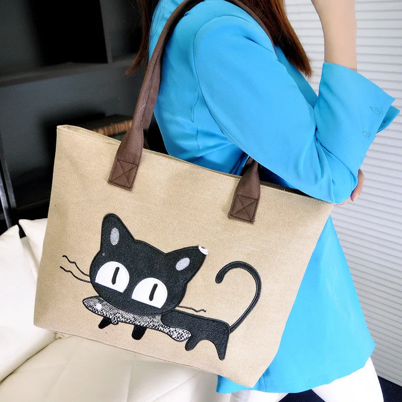 Forward Women Shoulder Bag Canvas Bags Girl Cute Cat Office Lunch Bag