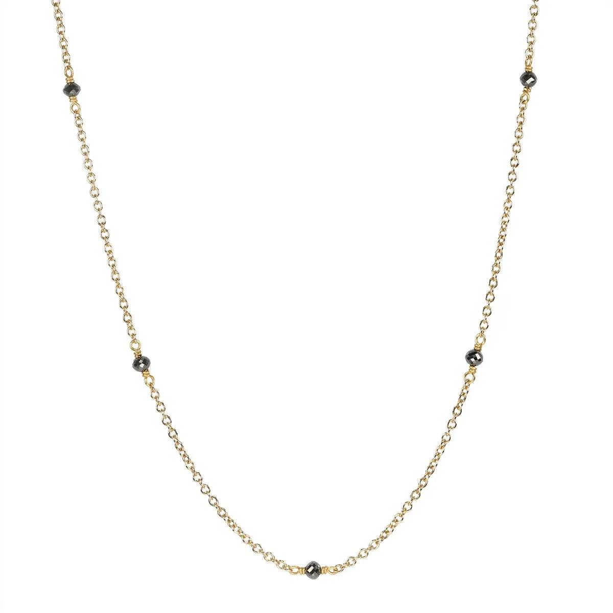 Gold and Black Diamond Station Necklace 18K